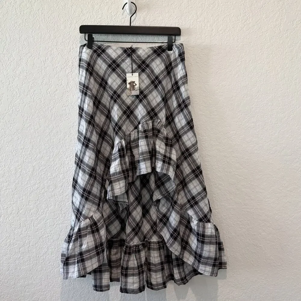 Sincerely Jules NWT Asymmetrical Hem Ruffle Plaid Witchy Goth Skirt Large